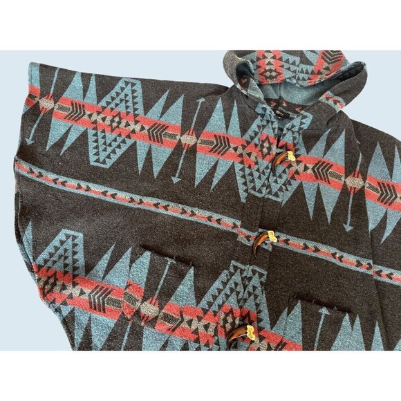 SKY Clothing Devnet Hooded Wool Blend Southwest Print Poncho Sz S - Picture 4 of 7